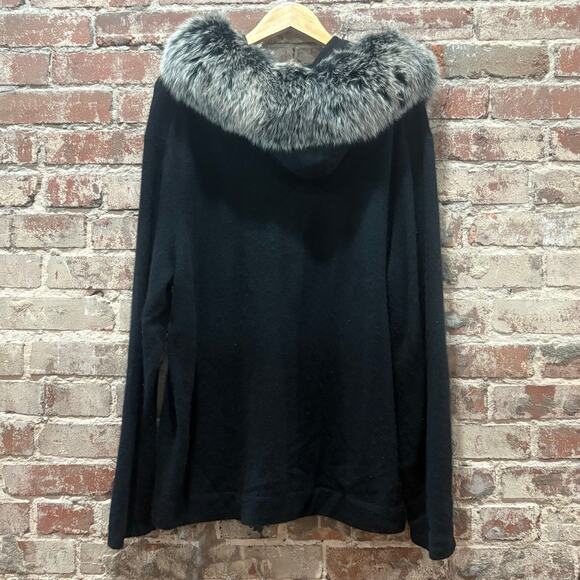 RARE Naadam Black Cashmere Faux Fur Hooded‎ Sweater Size XL - Picture 7 of 8